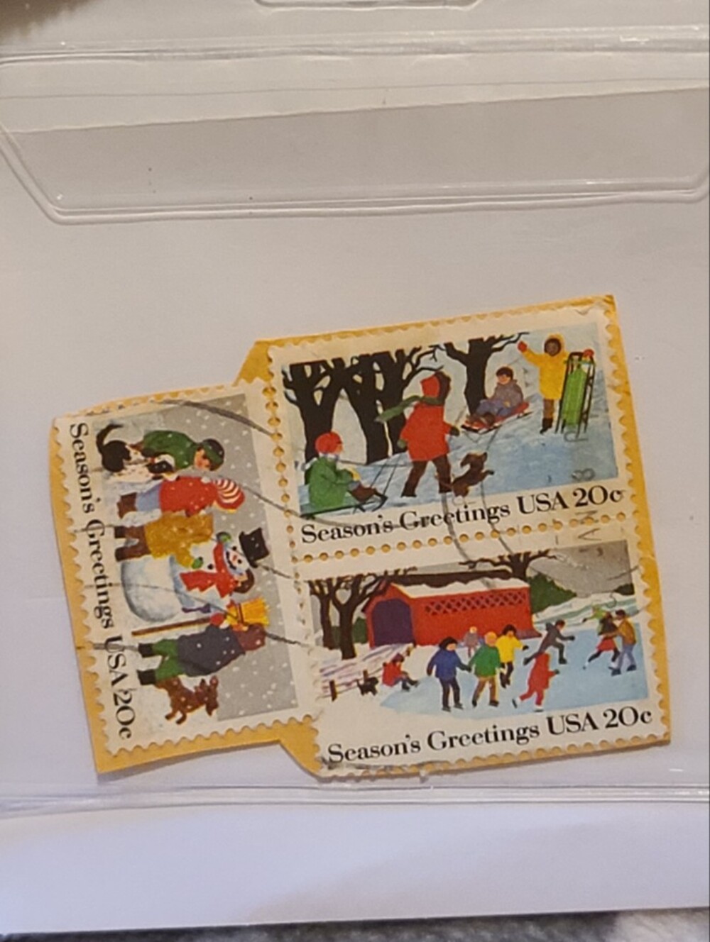 Vintage Season's Greetings Stamps - 3 Total 20 Cents Stamps Very Old.